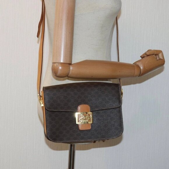 CELINE Macadam Canvas Shoulder Bag PVC Leather Brown Auth - Picture 14 of 16